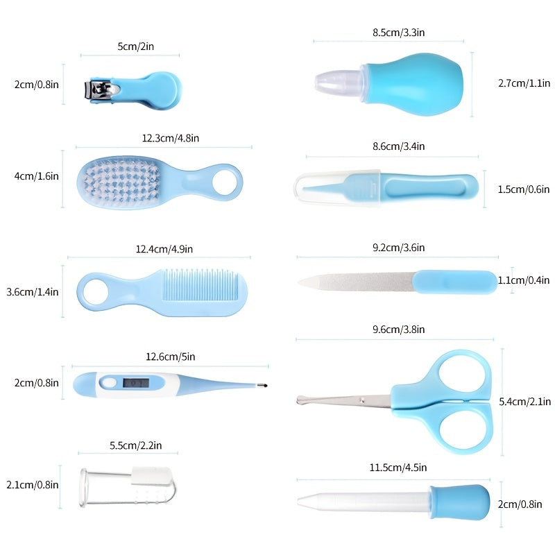 10pcs Baby Care Kit Thermometer Nasal Inhaler Safety Nail Clippers Comb Brush