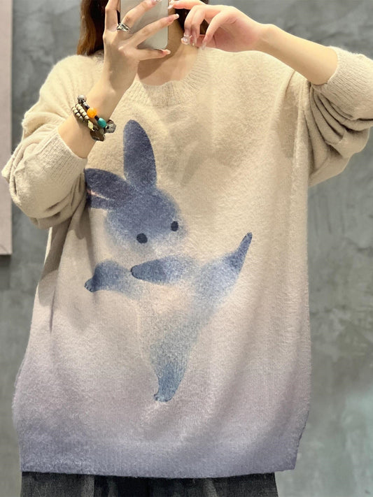  Rabbit Print Long Sleeve Jumper