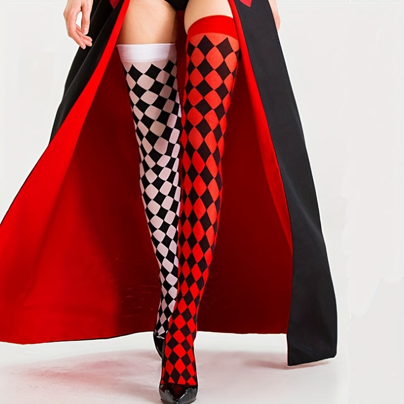 Geometric & Skull Print Over The Knee Socks