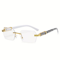 Rectangle Lens Glasses Metal Hinge Graphic Temple Casual Outdoor Eyewear