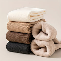 5 Pairs Plush Lined Socks Comfy Warm Ribbed Crew Socks Women's Stockings