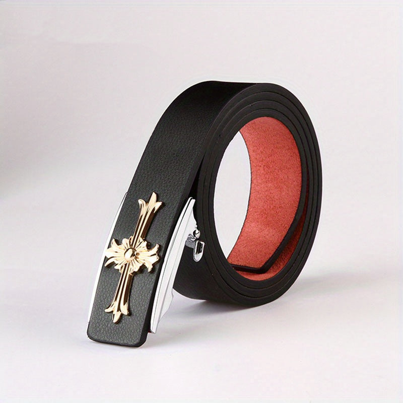 Men's Smooth Buckle Leather Belt Business Casual Frosted Belt