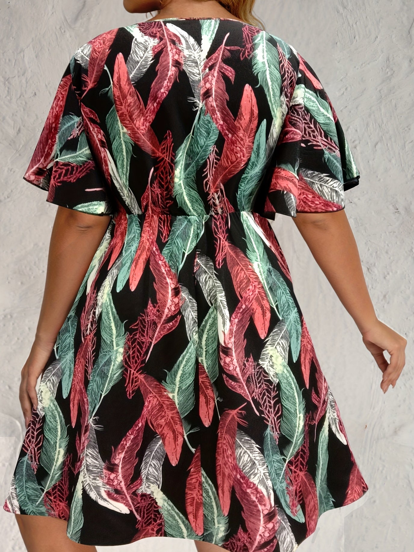  Women's Feather Print Midi Dress