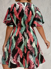  Women's Feather Print Midi Dress