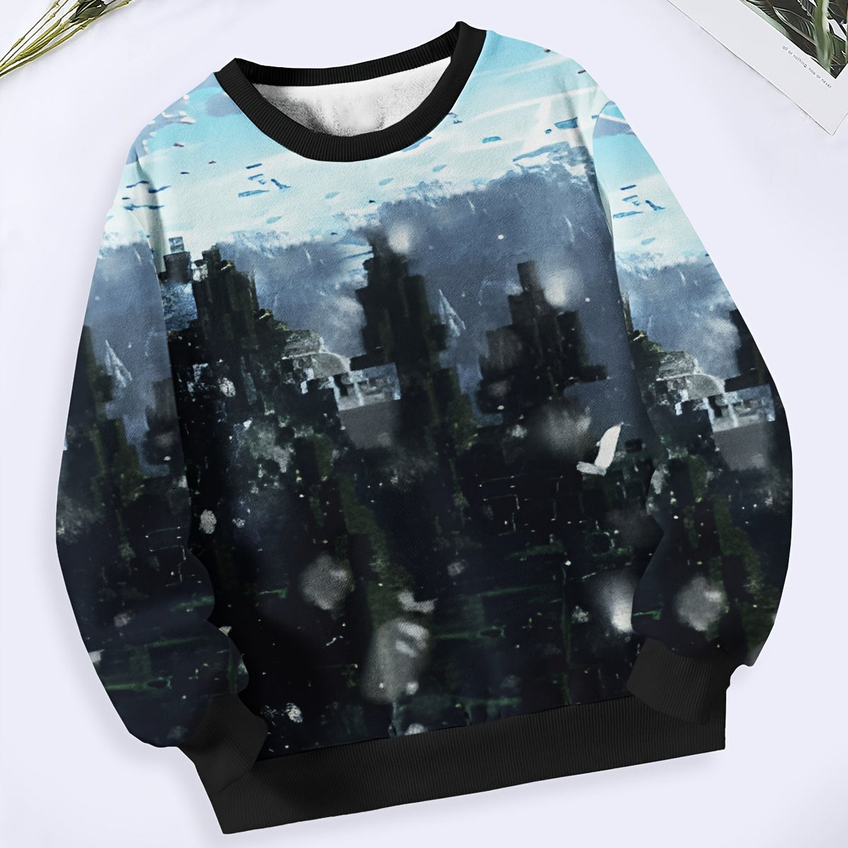 Kids Snowy Town Pattern Long Sleeve Crew Neck Sweatshirt