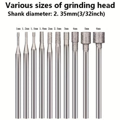 10pcs Mini Cup Diamond Grinding Head Burrs for Rotary Tools 2.35 MM Mandrel