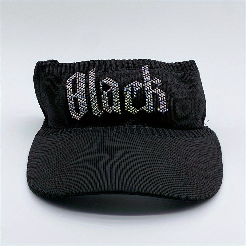 Rhinestone Letter Visor Hat Knitted Elastic Sun Cap