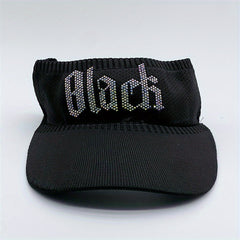 Rhinestone Letter Visor Hat Knitted Elastic Sun Cap