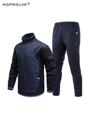 Men's Zip Jacket & Stretch Pants Set for Outdoors & Comfort