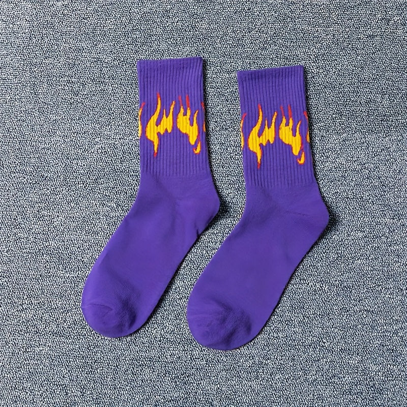 4 Pairs Flame Print Socks Women's Stockings