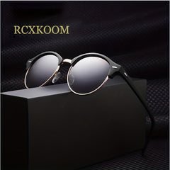 Half Frame Round Polarized Sunglasses Vintage Driving Semi Rimless Eyewear
