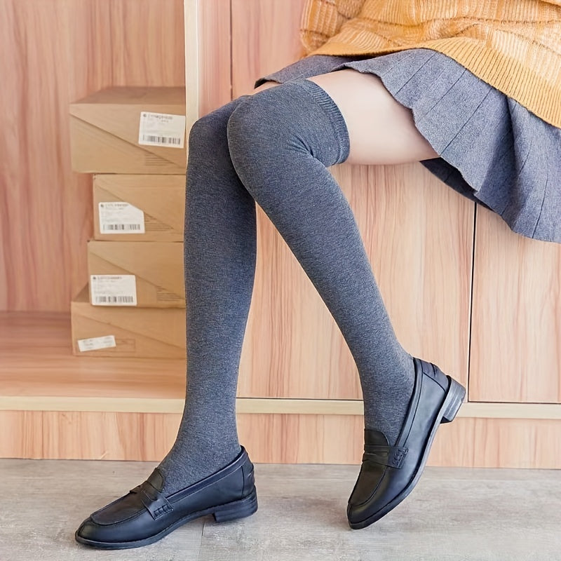 Solid Thigh High Socks Over The Knee Stockings Women's Hosiery
