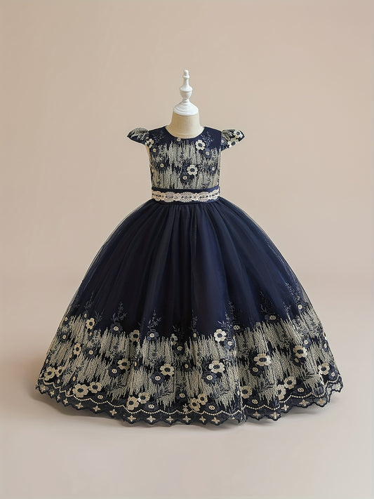 Girls Embroidered Fit and Flare Prom Dress for Party Show