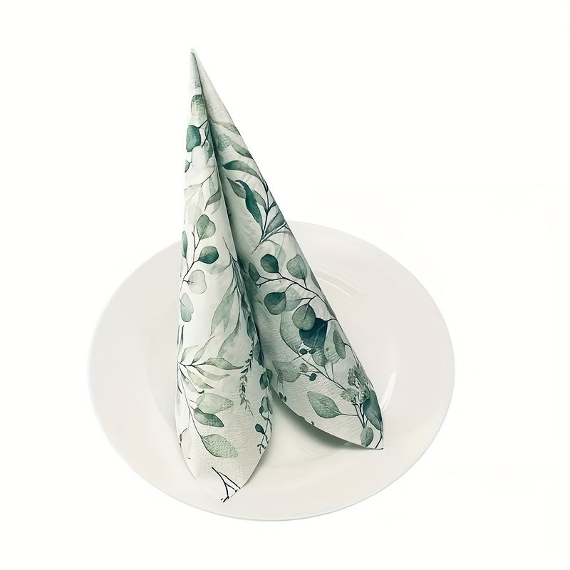 20 Eucalyptus Leaves Paper Napkins Soft 2 Ply Boho Wedding Cocktail Beverage