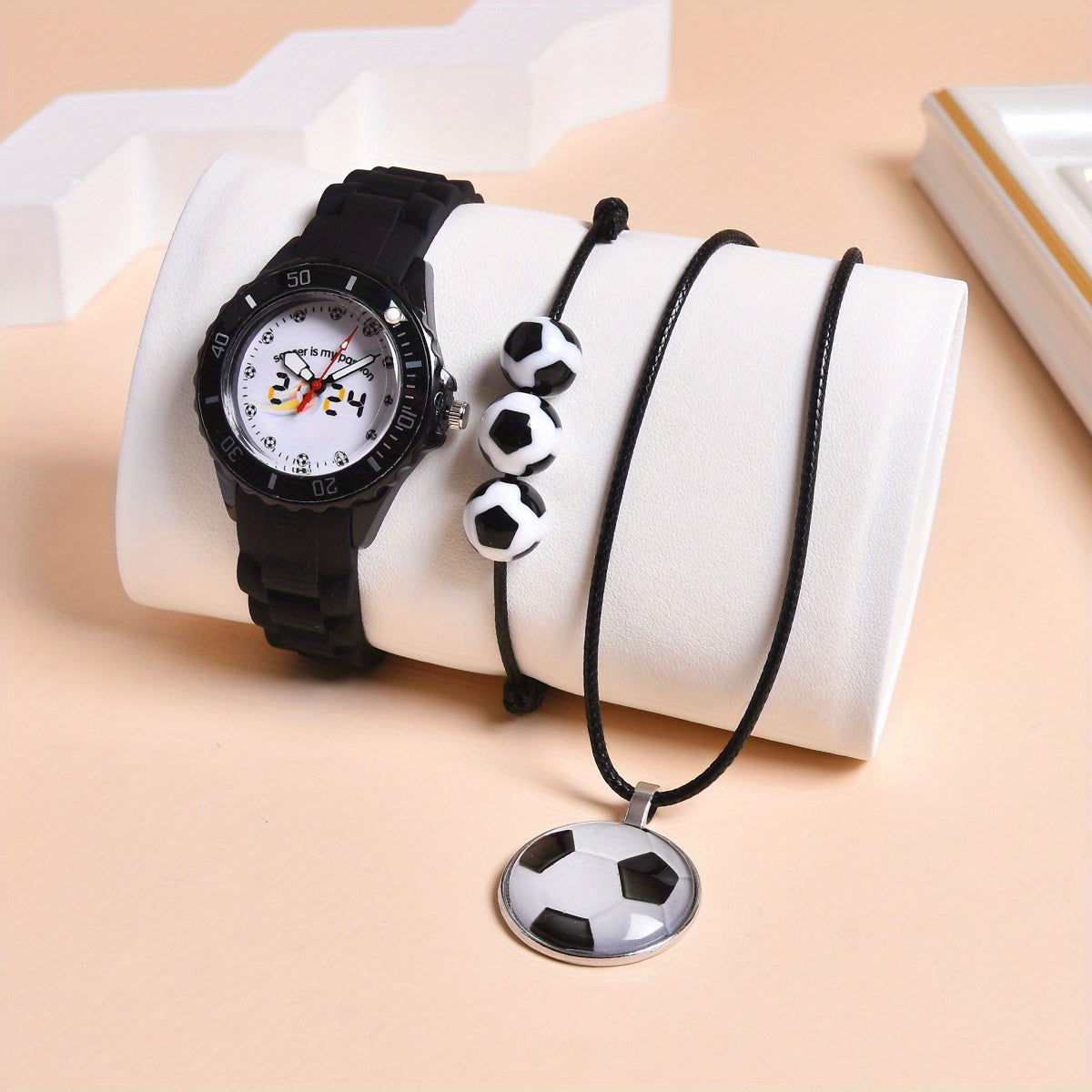 3pcs Boys Soccer Quartz Watches Set - Silicone Belt Sport Wristwatch