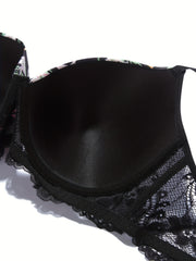 Floral Print Lace Molded Cup Underwire Padded Bra