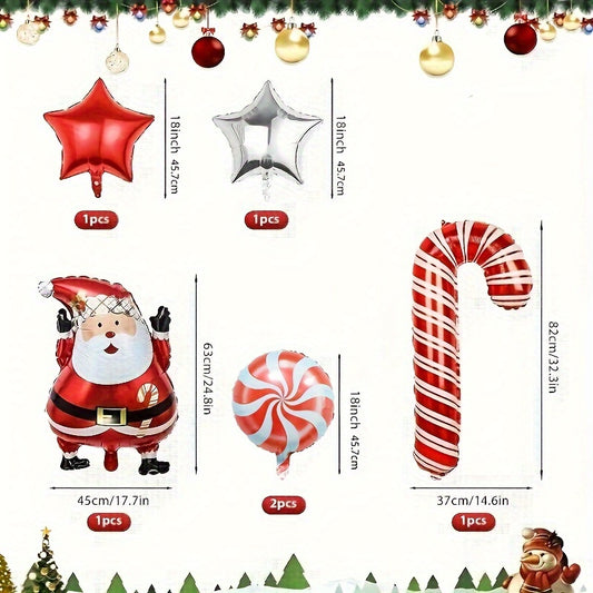 Christmas Foil Balloons 6pcs Set Santa Claus Candy Jar Red Party Decor