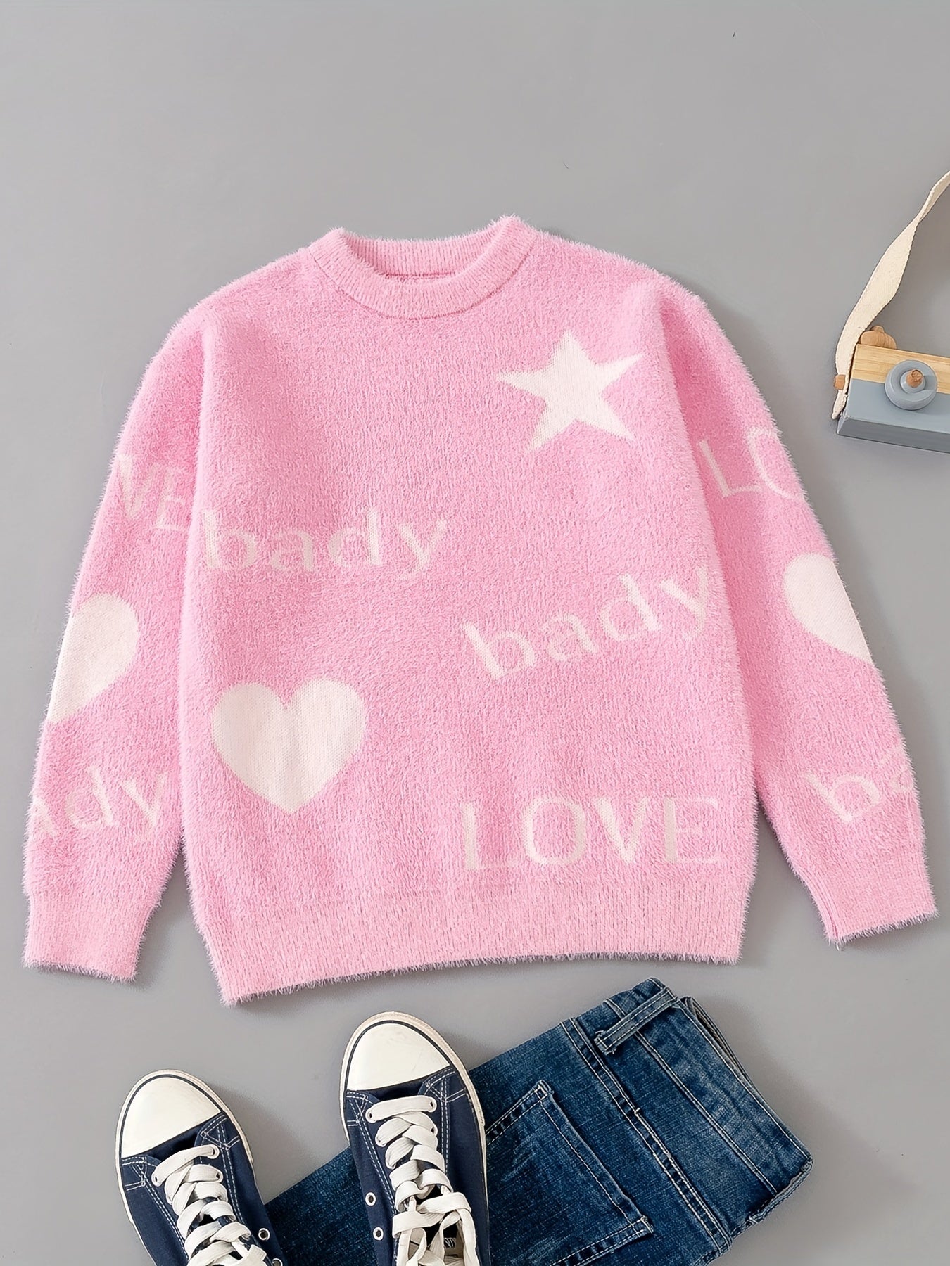 Girls' Knitted Pullover Soft Fleece Warm Sweater