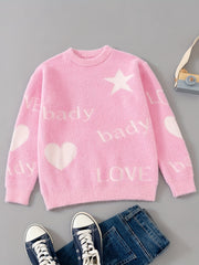 Girls' Knitted Pullover Soft Fleece Warm Sweater