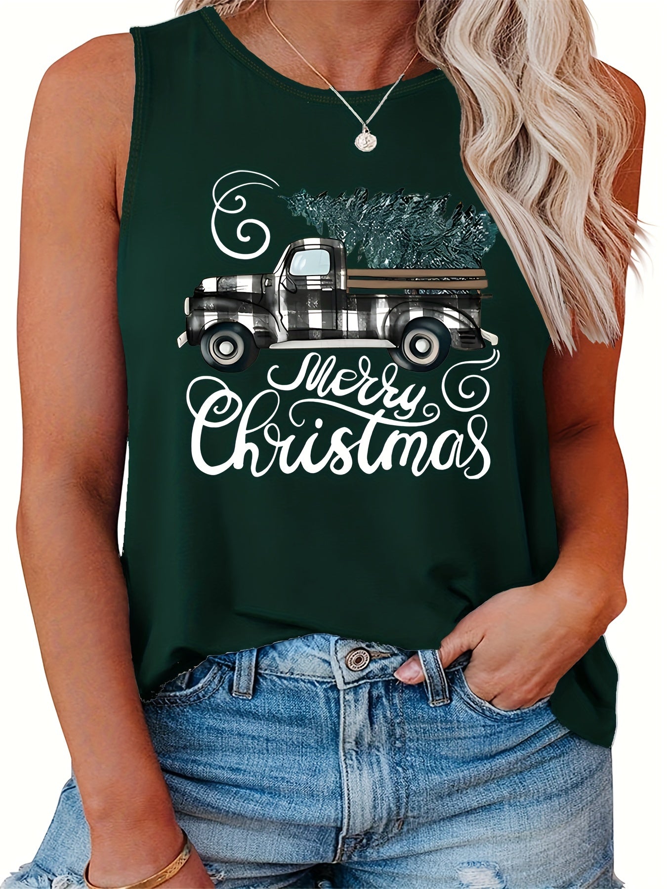  Plaid Truck Car Christmas Tree Print Tank Top