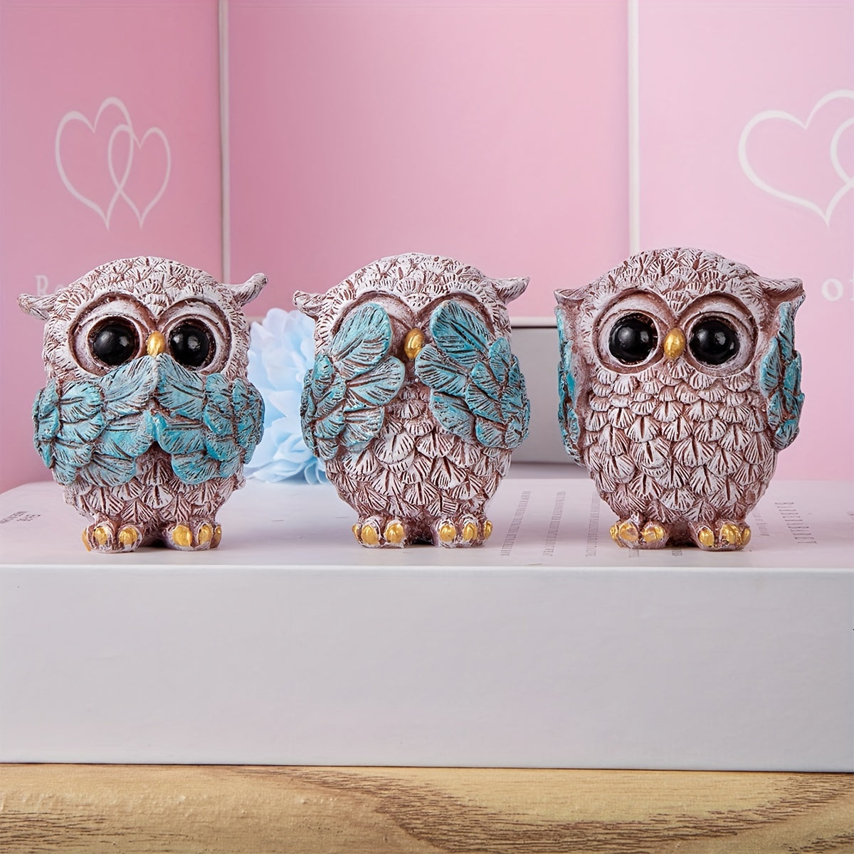 3pcs European Style Owl Figurines Resin Craft Home Decor