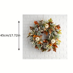 Frosted Leaf Pumpkin Wreath for Halloween, Thanksgiving, Christmas