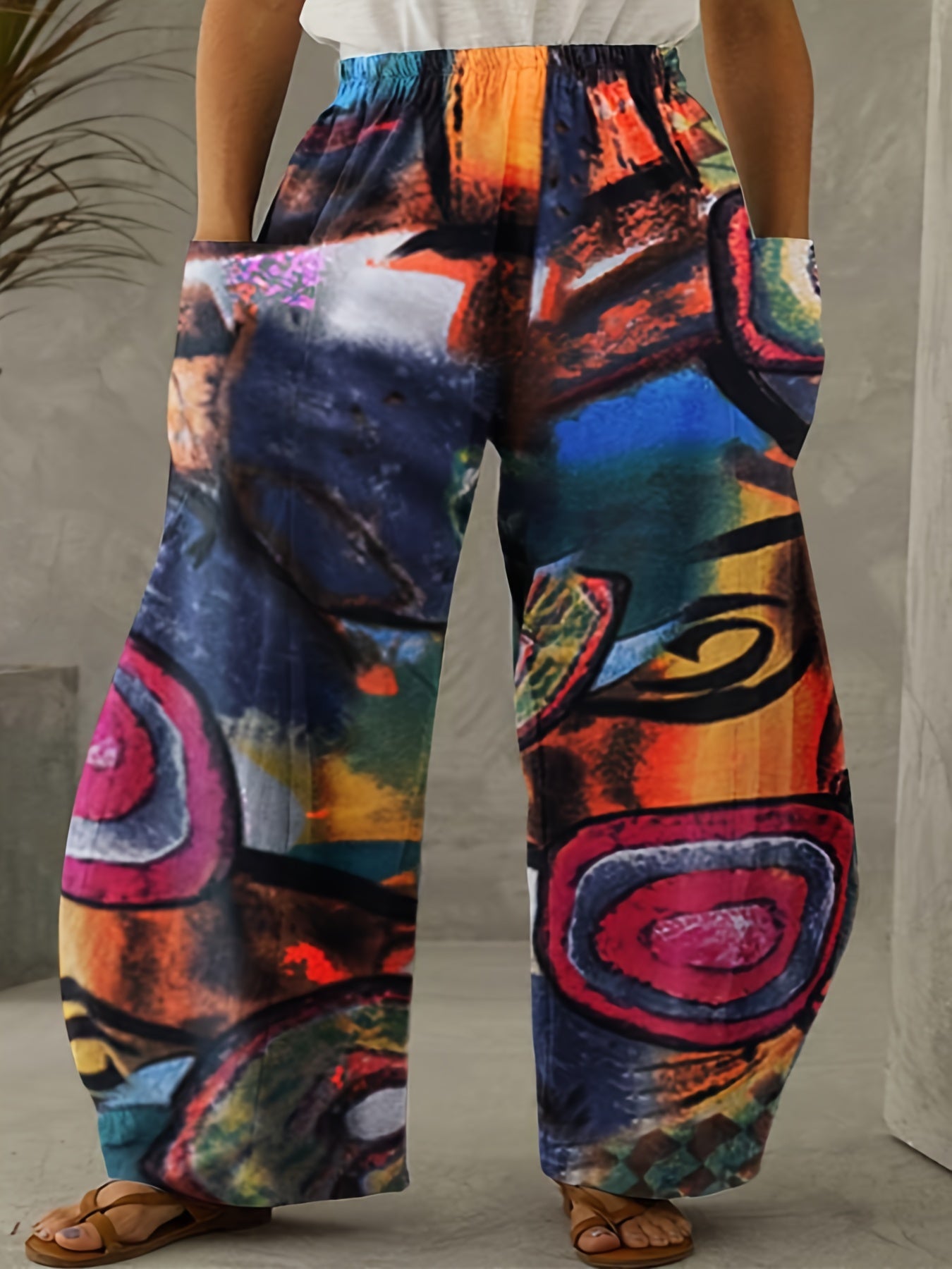Geometric Print High Rise Wide Leg Pants Plus Size