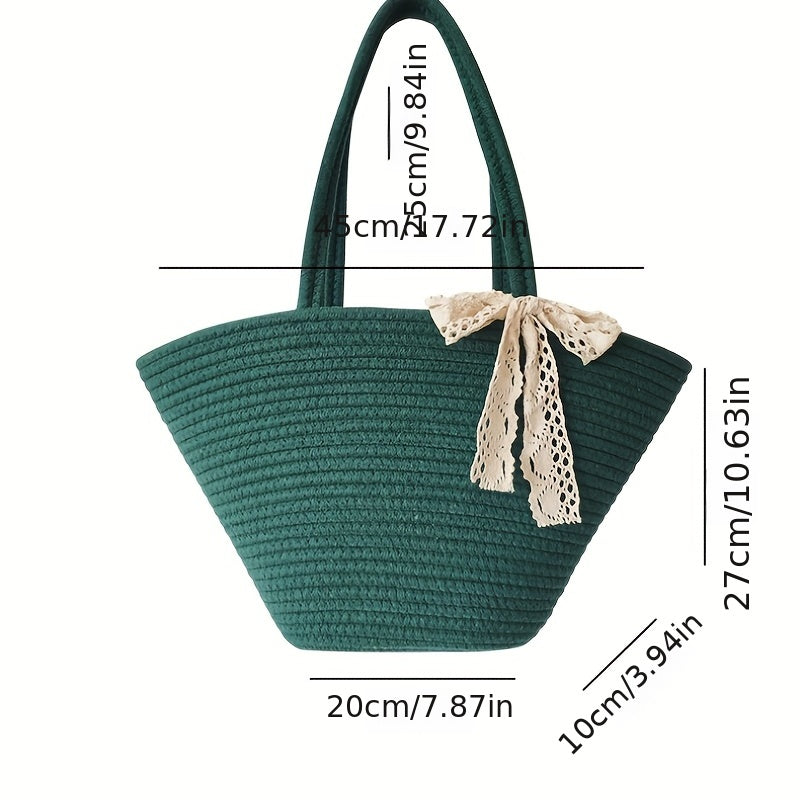 Minimalist Straw Satchel Bag Solid Handbag Travel Storage Bag