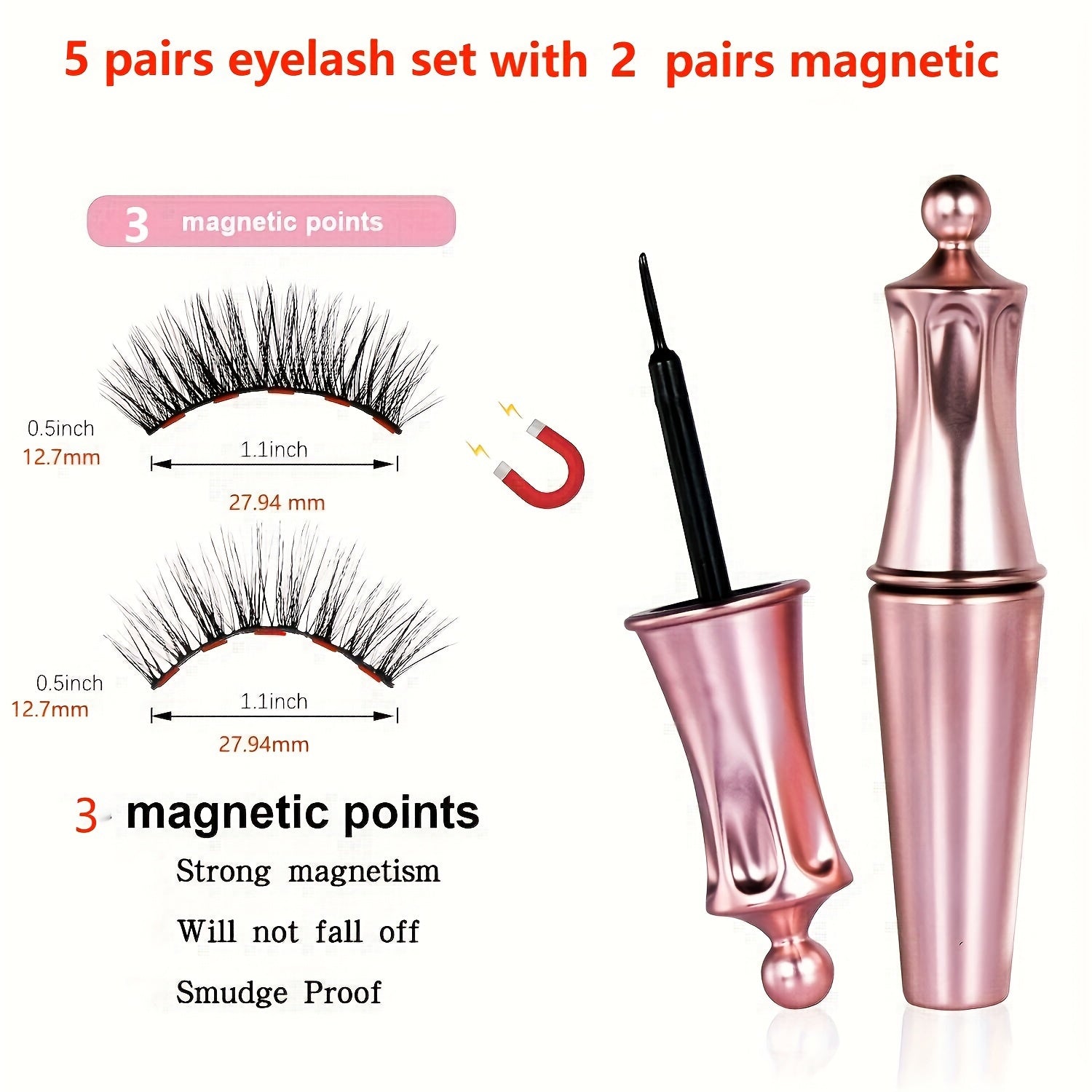 5 Pairs Magnetic Eyelashes and Eyeliner Kit with 2 Reusable 3D Lashes