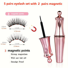 5 Pairs Magnetic Eyelashes and Eyeliner Kit with 2 Reusable 3D Lashes