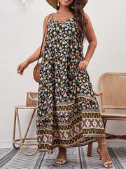  Boho Cami Dress Women's Plus Floral Print V Neck Backless Maxi