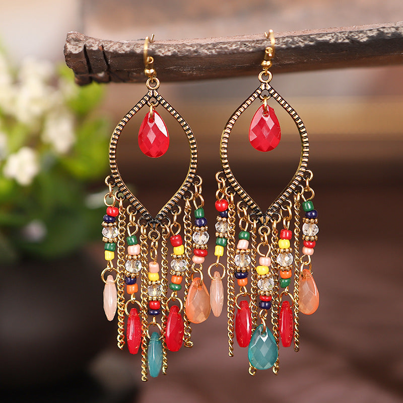 Antique Tassel Earrings Retro Water Drop Chain Earrings