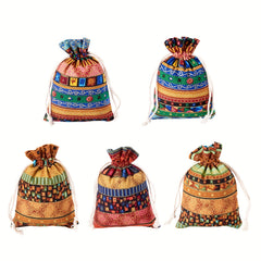 5pcs Mixed Ethnic Style Drawstring Jewelry Gift Bag Wedding Decor Party Gift Bag