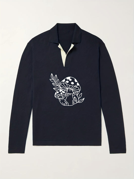 Men's Mushroom Pattern Knit Polo Shirt