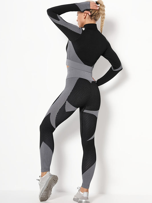 Textured Long Sleeve Top & Leggings Fitness Set