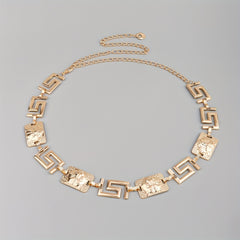 Geometric Chain Belt Tiger Head Engraved Girdle
