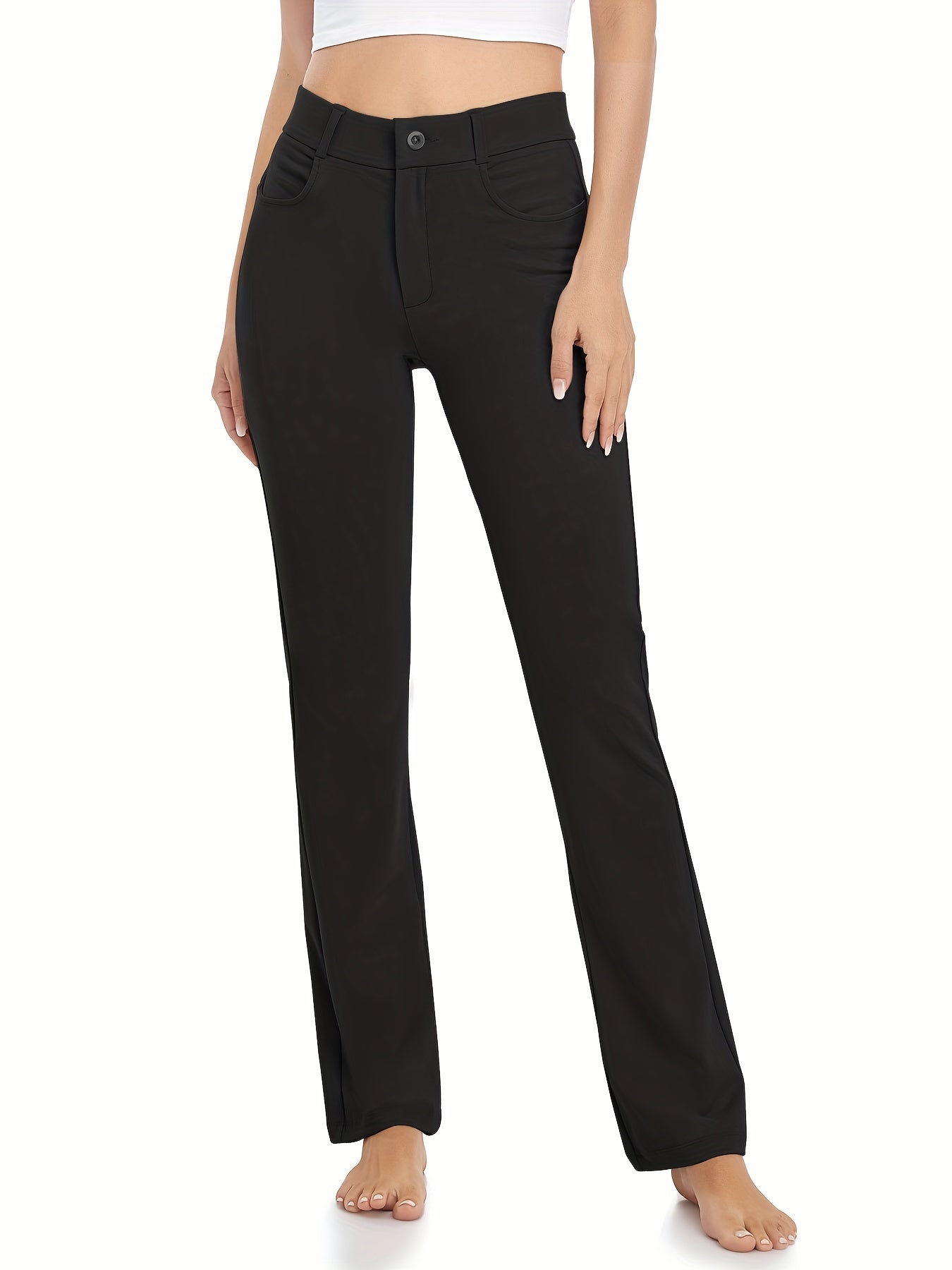 Solid Pants With Pockets Sports Fitness Yoga Running