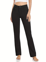 Solid Pants With Pockets Sports Fitness Yoga Running