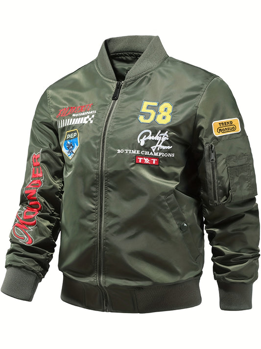 Men's Slim Nylon Flight Suit Jacket Casual Windproof Embroidered Motorcycle Jack
