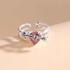 Heart Decor Cuff Ring with Rhinestones