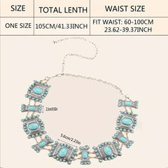Retro Turquoise Chain Belt for Women