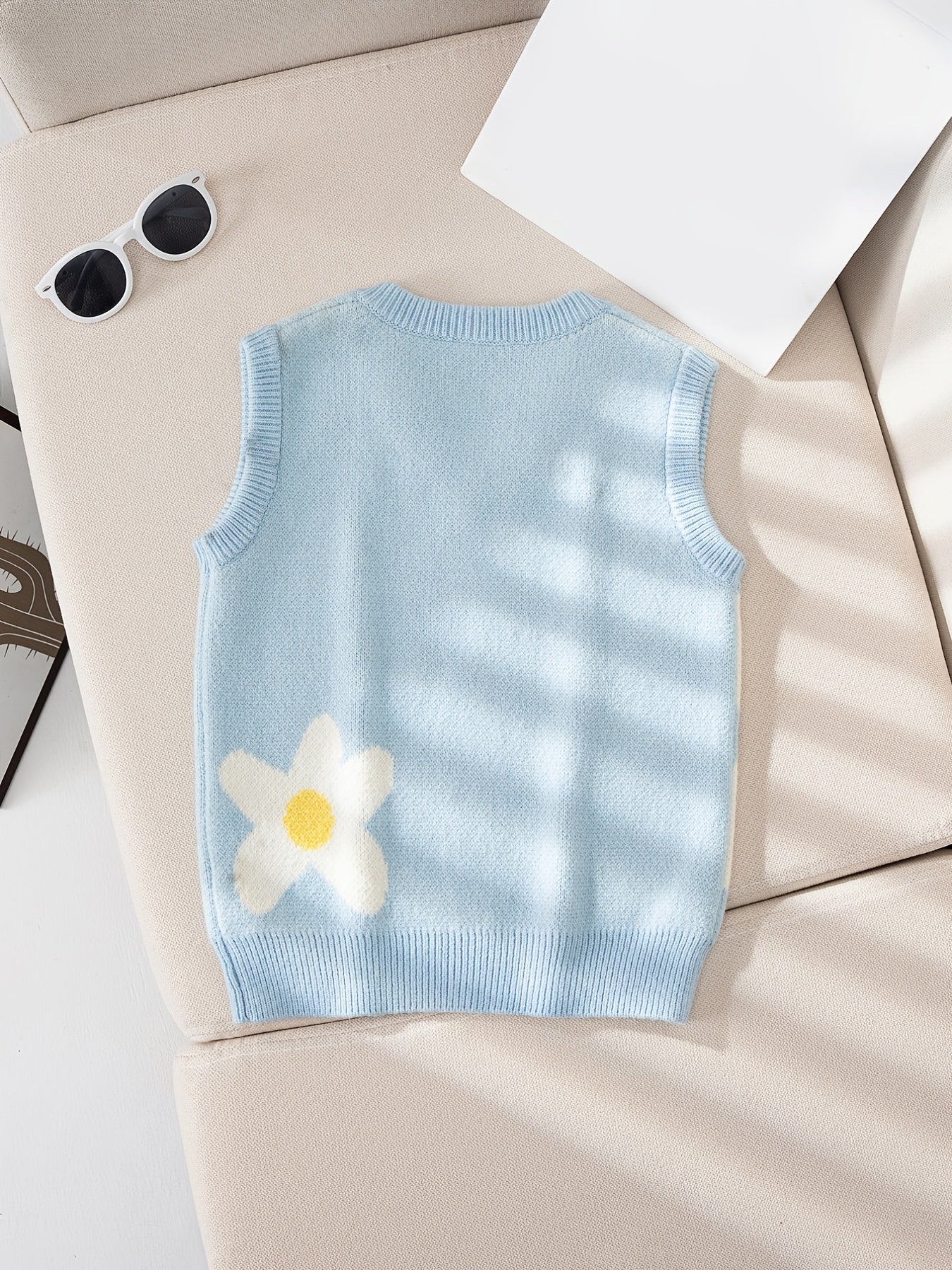 Girls Casual Floral Print V neck Sweater Vest