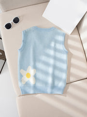 Girls Casual Floral Print V neck Sweater Vest