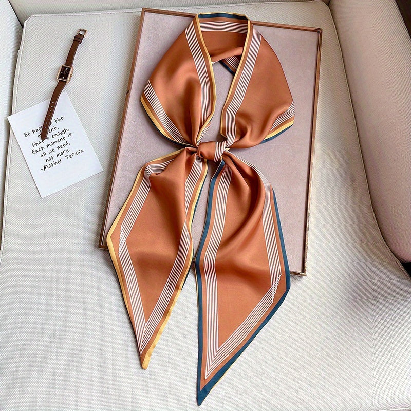 Stripe Print Skinny Scarf Solid Neck Tie Scarf