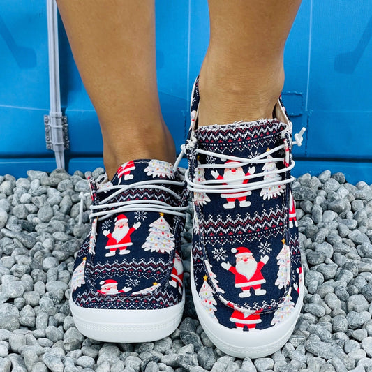 Women's Christmas Pattern Sneakers Anti Slip Comfortable Lace Up Shoes