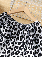 Girl's Leopard Print 2pcs Set Trumpet Sleeve Top & Pants Spring Fall