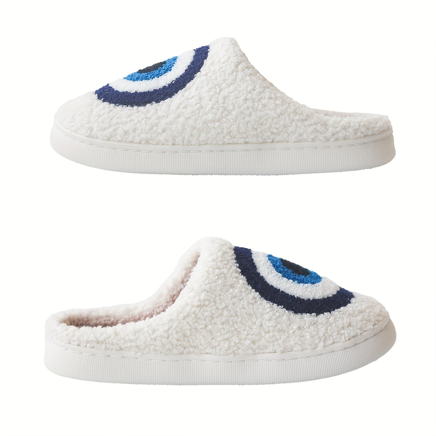 Plush Evil Eye Slippers Warm Fuzzy Indoor Shoes Cozy Bedroom Slippers