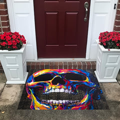 Halloween Skeleton Head Floor Mat Colorful Anti-Slip Carpet