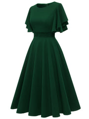 Ruffle Sleeve Slim Dress Zip Back Crew Neck