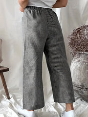  Casual Pants Women's Stripe Print High Rise Straight Leg Pants
